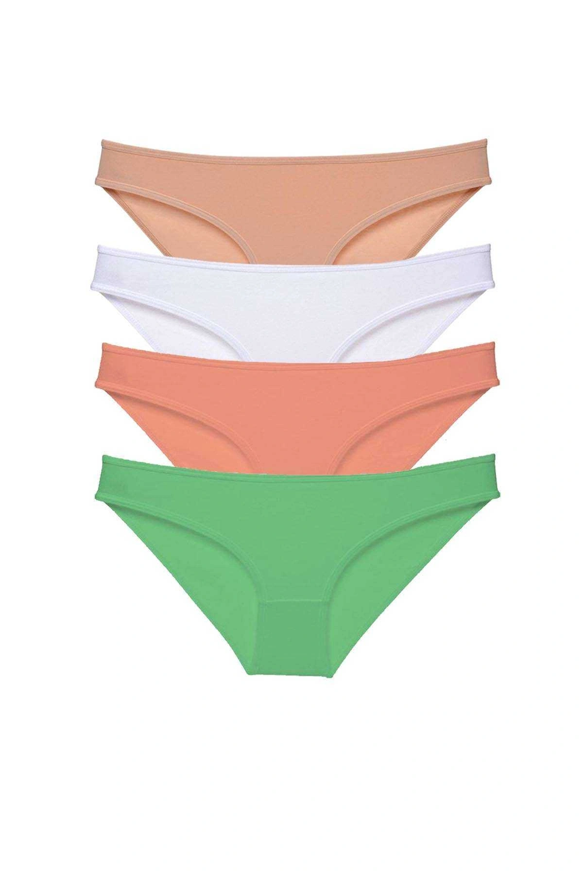 4 Adet Süper Eko Set Likralı Kadın Slip Külot Ten Beyaz Pudra Yeşil