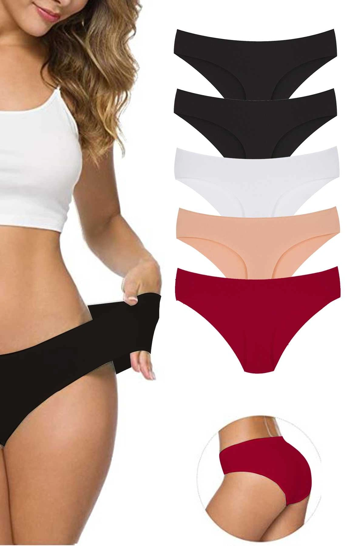 5 Adet Kadın Dikişsiz Lazer Kesim Esnek İz Yapmayan Külot S5