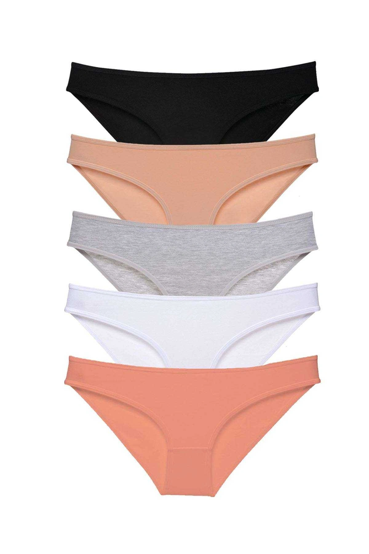 5 Adet Süper Eko Set Likralı Kadın Slip Külot Siyah Ten Gri Beyaz Pudra
