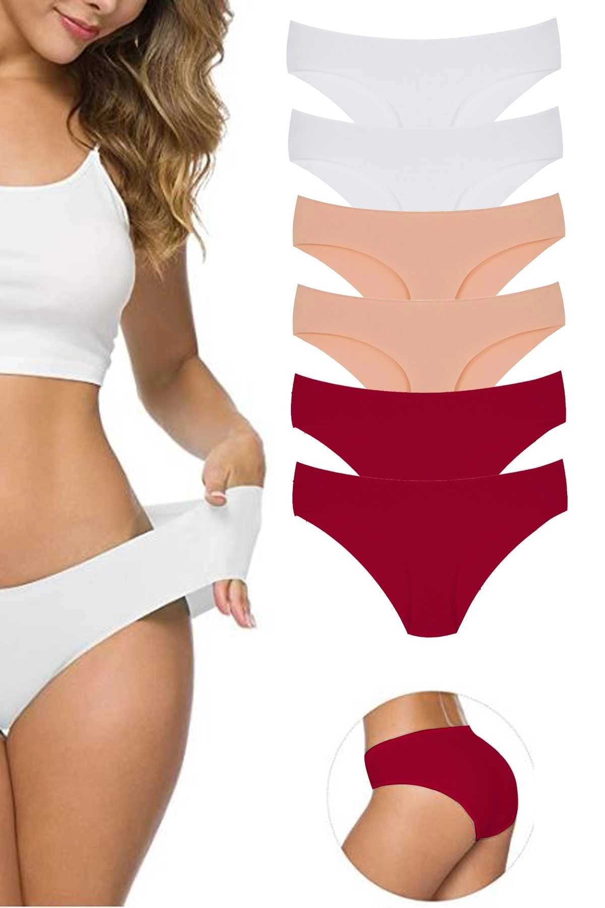 6 Adet Kadın Dikişsiz Lazer Kesim Esnek İz Yapmayan Külot S10