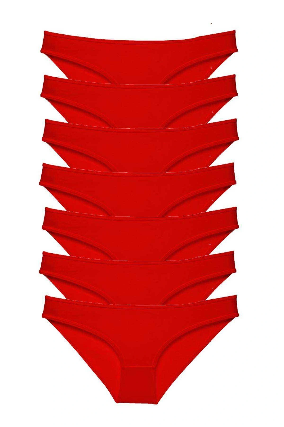 7 Adet Süper Eko Set Likralı Kadın Slip Külot Kırmızı