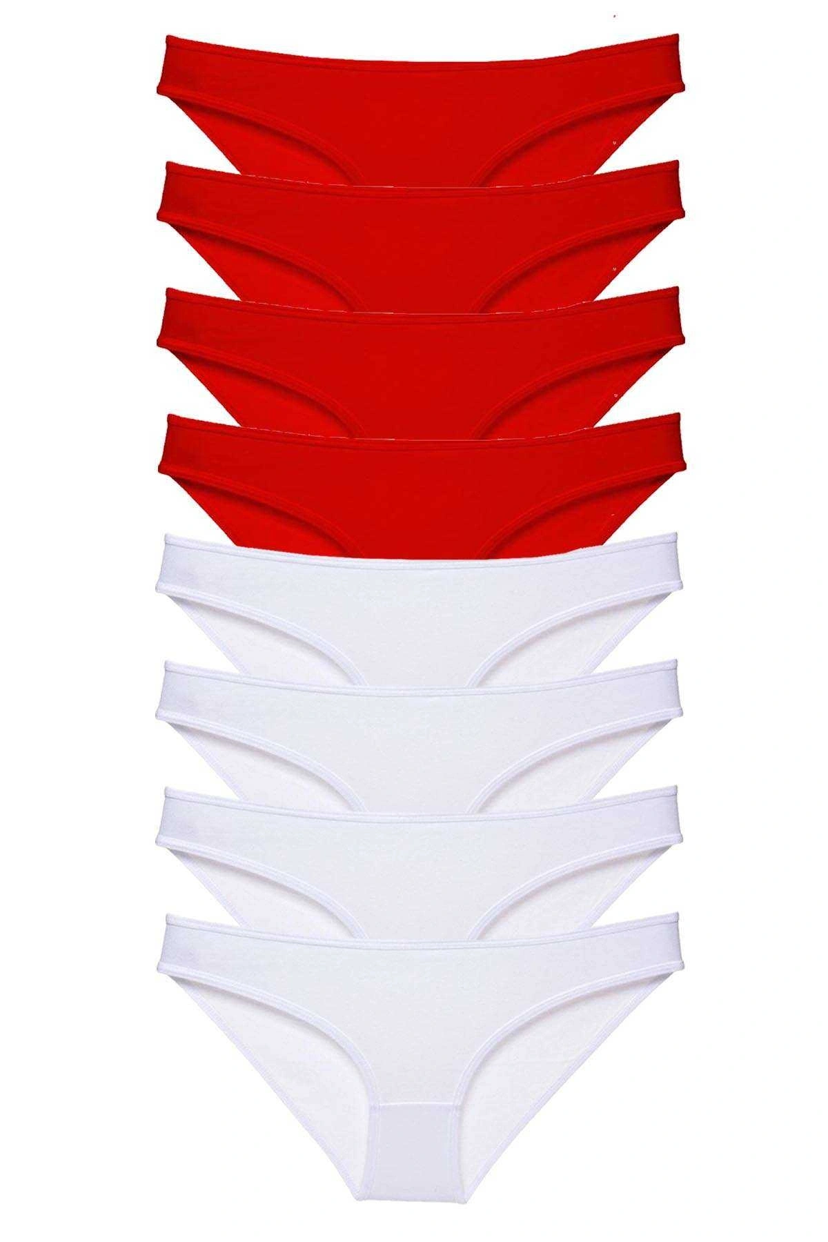 8 Adet Süper Eko Set Likralı Kadın Slip Külot Kırmızı Beyaz