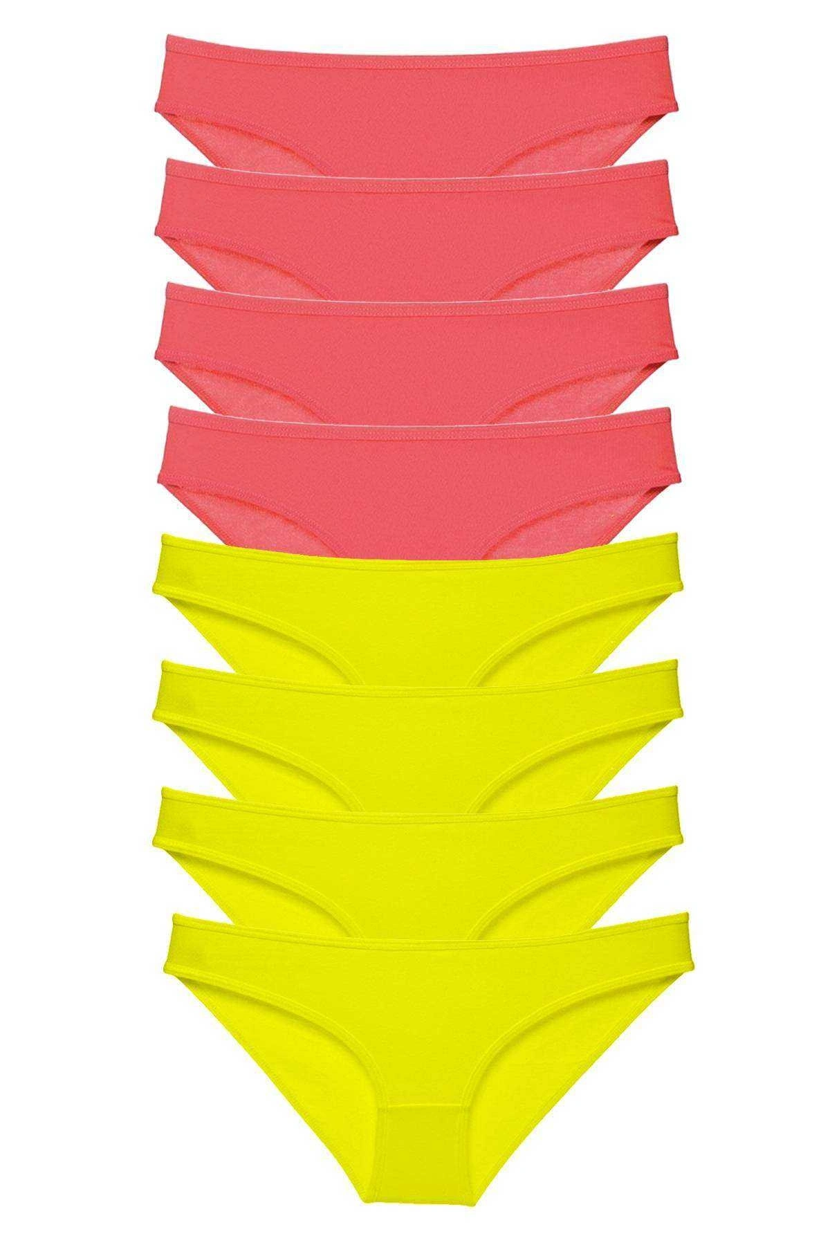 8 Adet Süper Eko Set Likralı Kadın Slip Külot Sarı Fuşya