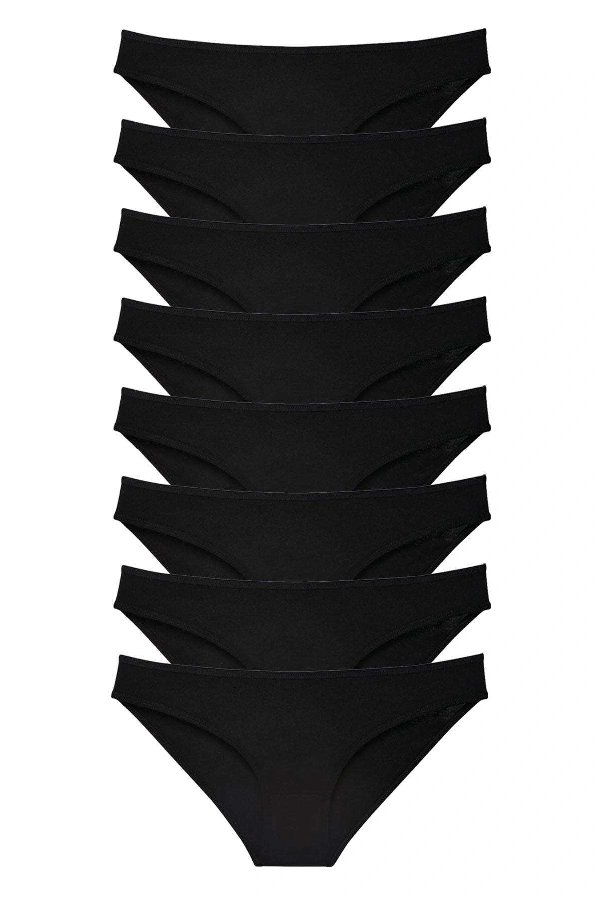 8 Adet Süper Eko Set Likralı Kadın Slip Külot Siyah