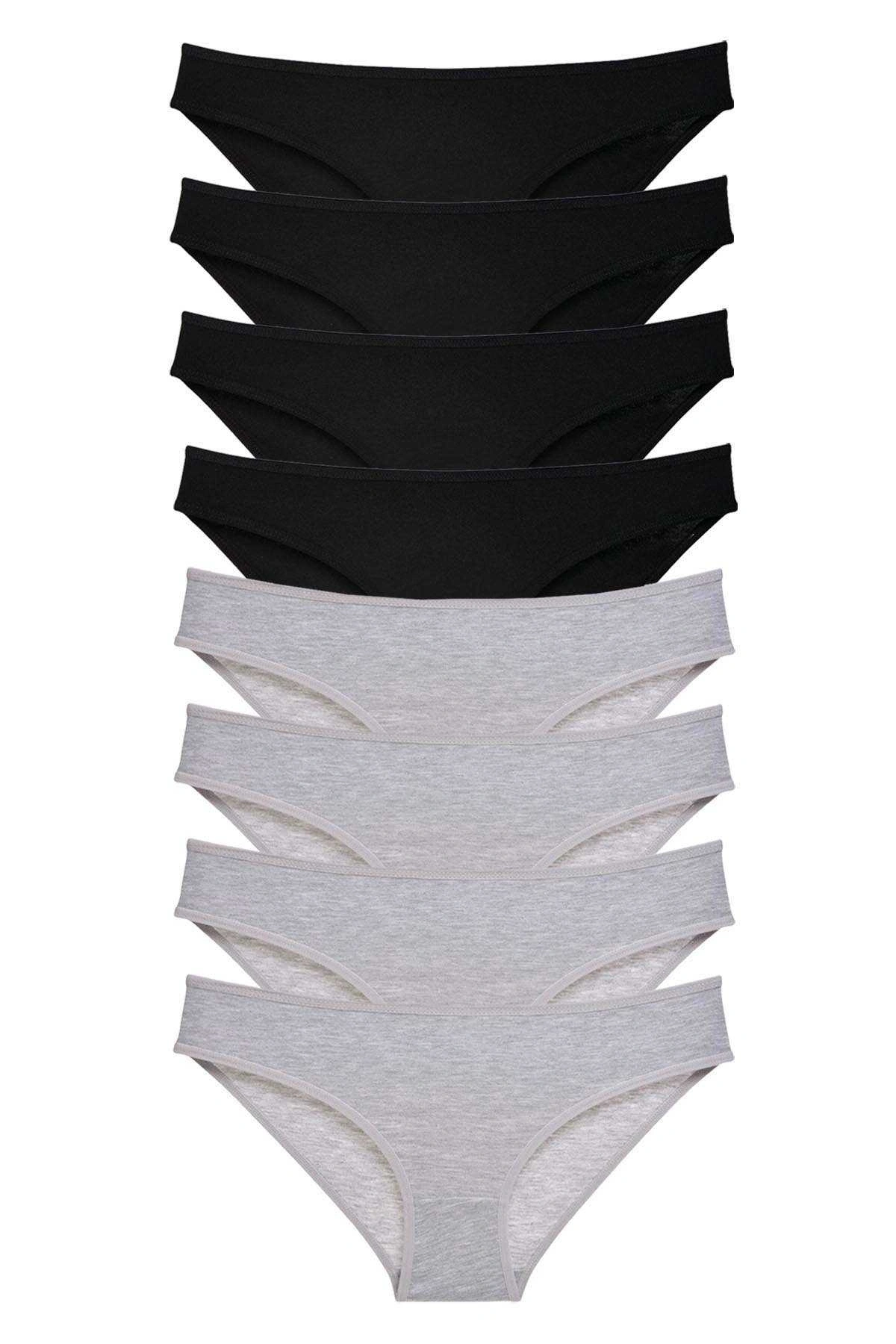 8 Adet Süper Eko Set Likralı Kadın Slip Külot Siyah Gri