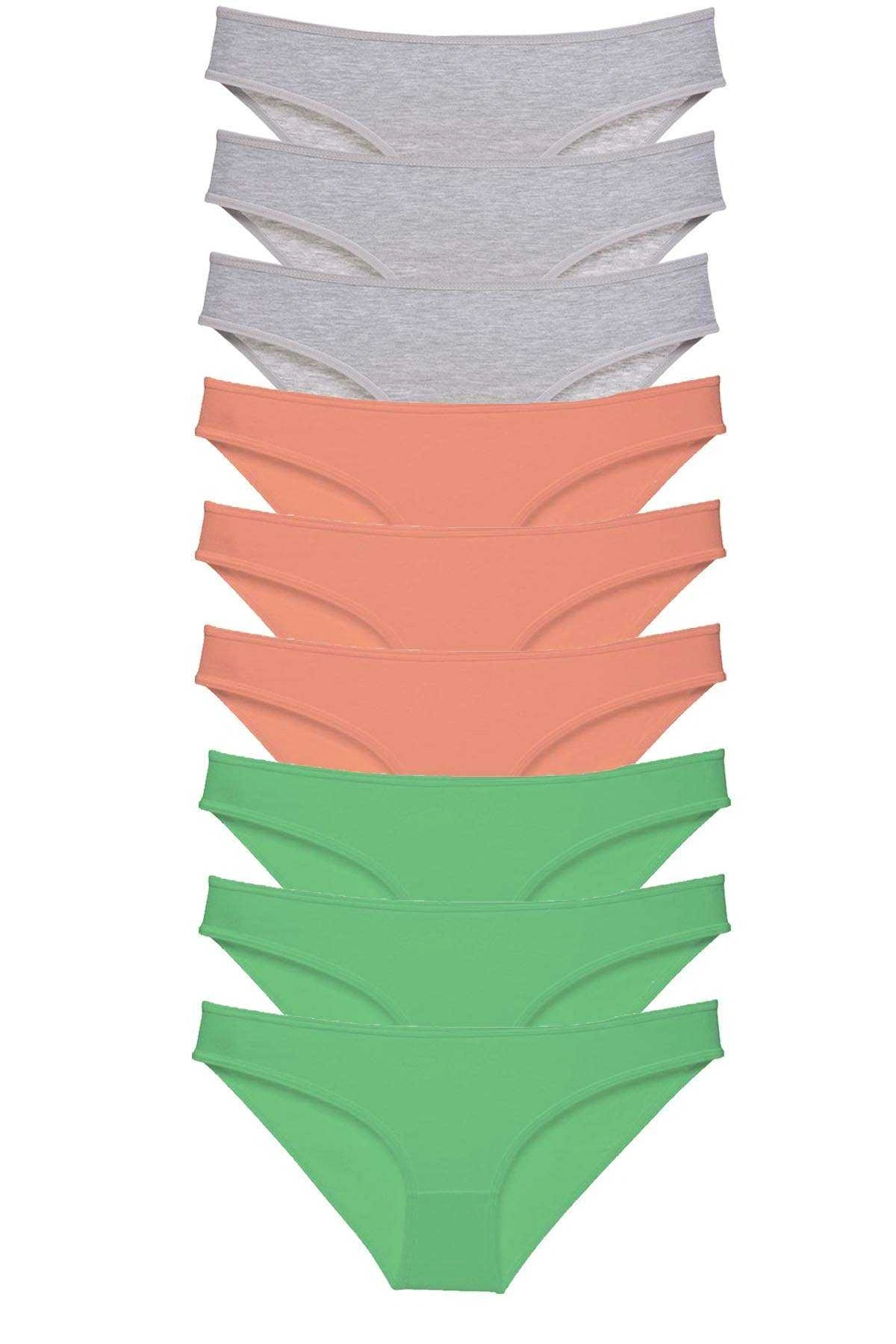 9 Adet Süper Eko Set Likralı Kadın Slip Külot Gri Pudra Yeşil