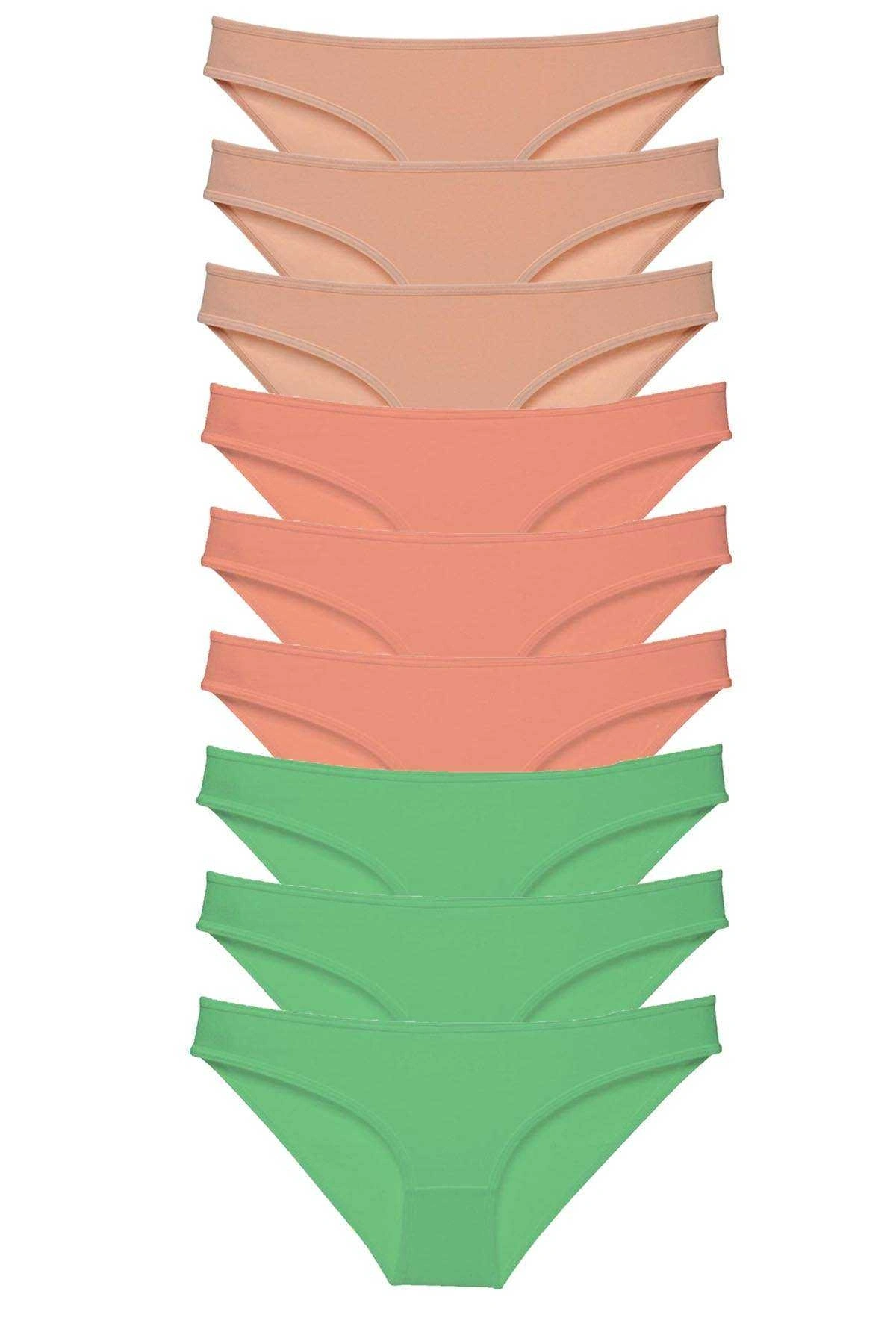 9 Adet Süper Eko Set Likralı Kadın Slip Külot Ten Pudra Yeşil