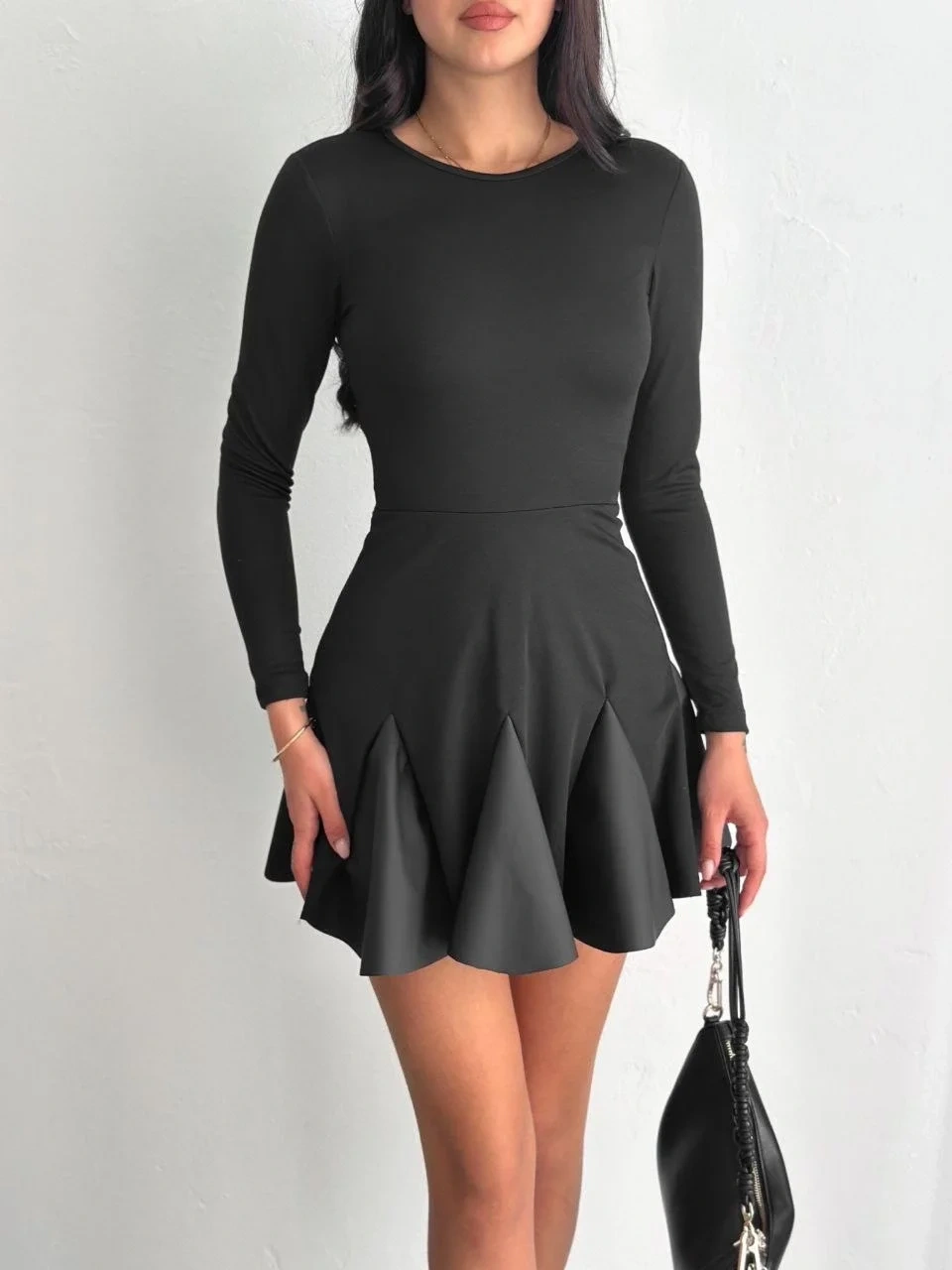 Eteği kloş crep mini elbise s1267