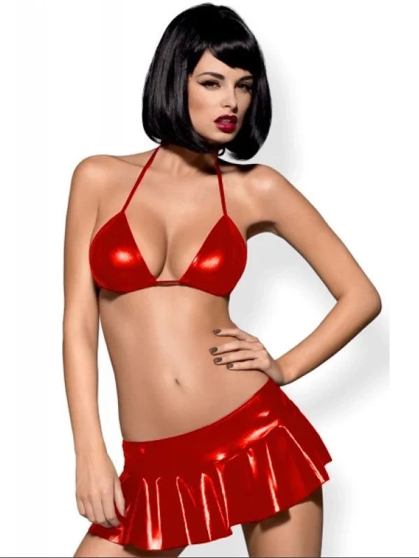 Fantezi Kırmızı Mini Etekli Seksi Sütyentakım Seksi İç Giyim