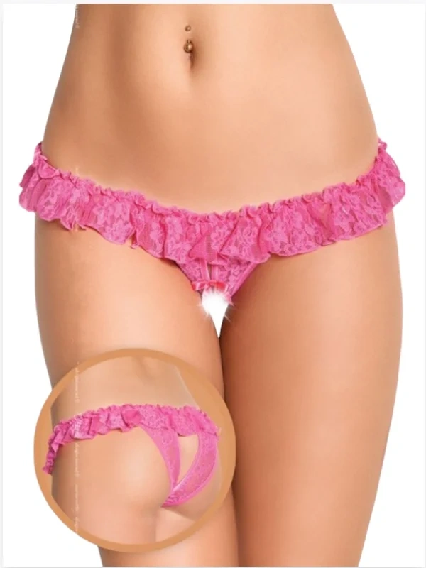 Fantezi Üstü Fırfırlı Ağı Açık Pembe Dantel Tanga - String