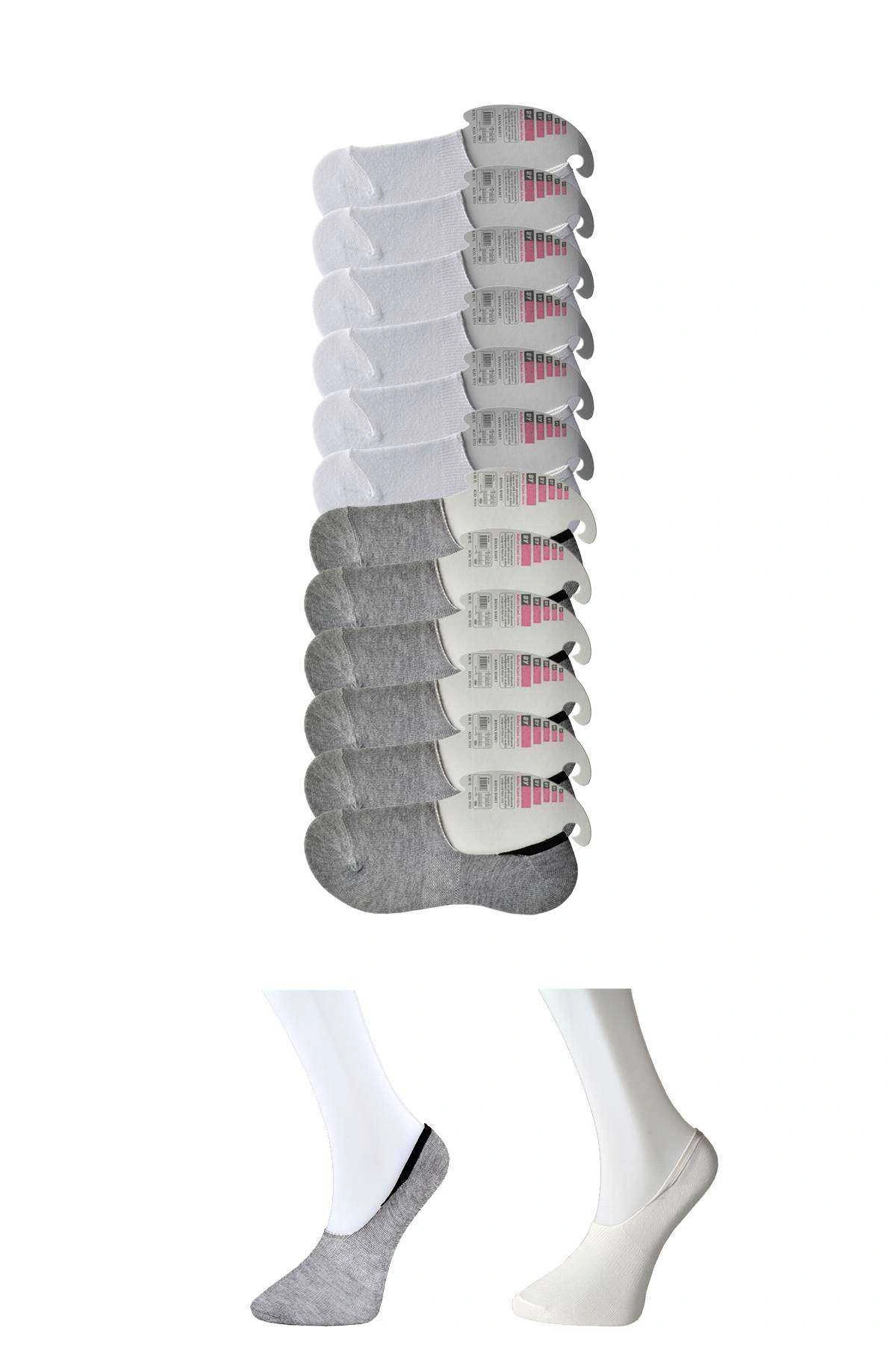 Gri Ve Beyaz Kadın Babet Çorap 12 Çift