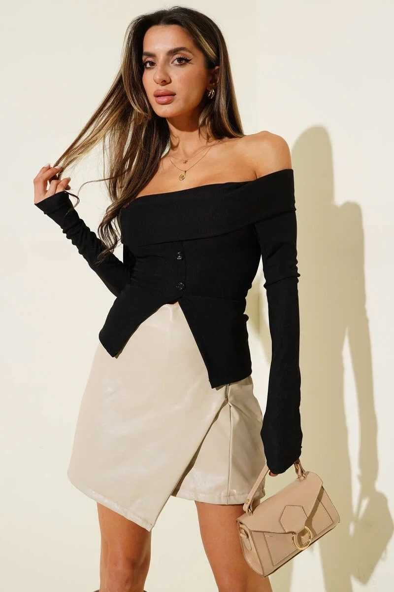 Madonna Yaka Düğmeli Bluz siyah