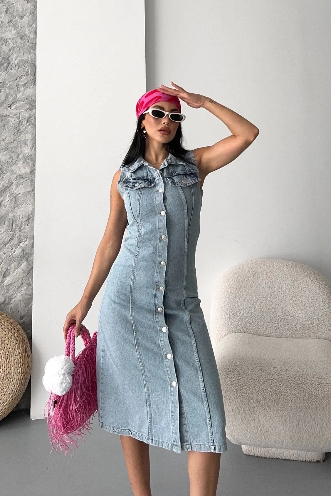 Sıfır kol kar yıkama tunik ceket mavi