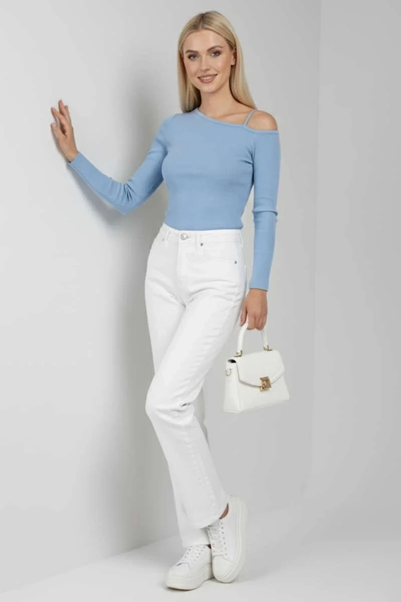 Tek Omuz İpli Bluz mavi