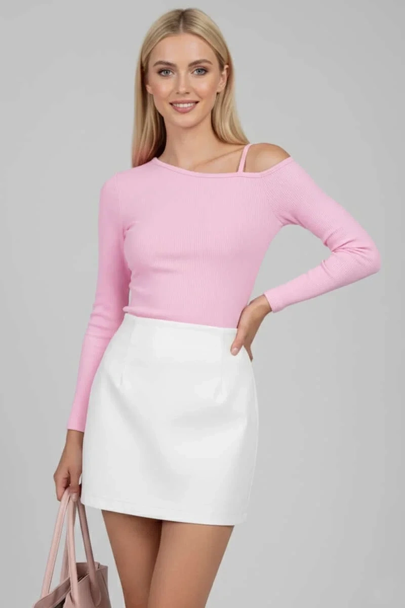 Tek Omuz İpli Bluz Pembe T4328