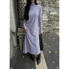 Boğazlı kalın bürümcük uzun elbise gri