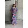 Dokuma baskılı yarasa kol elbise s8124