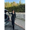 Fermuar detaylı fitilli şardonlu elbise siyah