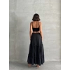Fırfırlı brodeli astarlı uzun etek siyah s255047