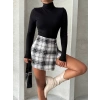İki düğmeli şort ch kumaş etek ekoseli siyahbeyaz h26414