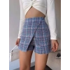 Kapaklı tüvit şort etek mavi