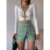 Kapaklı tüvit şort etek yeşil