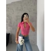 kaşkorse yaka fermuarlı bluz fuşya
