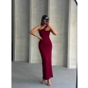 Krinkıl tek omuz uzun elbise bordo s25455