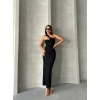Krinkıl tek omuz uzun elbise siyah s25455