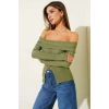 Madonna Yaka Düğmeli Bluz yeşil