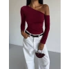 Omuz detaylı kollu bluz bordo