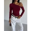 Omuz detaylı kollu bluz bordo