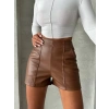 Parçalı cepli deri şort taba w26312