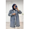 Taşlı tunik ceket kar yıkamalı mavi