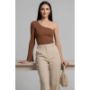 Tek Omuzlu Basic Bluz kahve