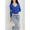 V yaka kaşkorse bluz saks mavisi a3699