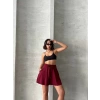 Volanlı keten şort bordo s255058