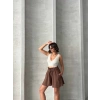 Volanlı keten şort kahve s255058
