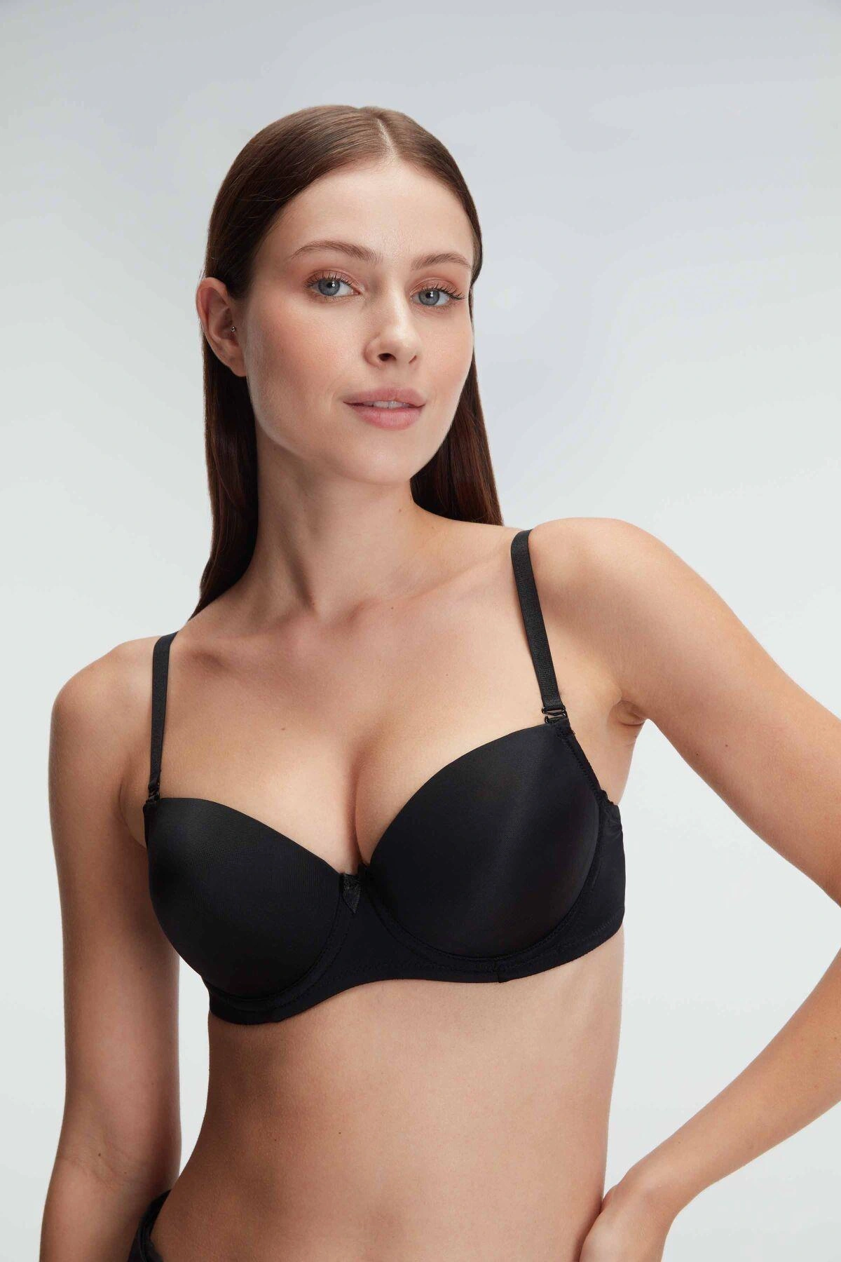 Balenli Destekli Dolgulu Askıları Çıkabilen Günlük Klasik T-shirt Sütyeni