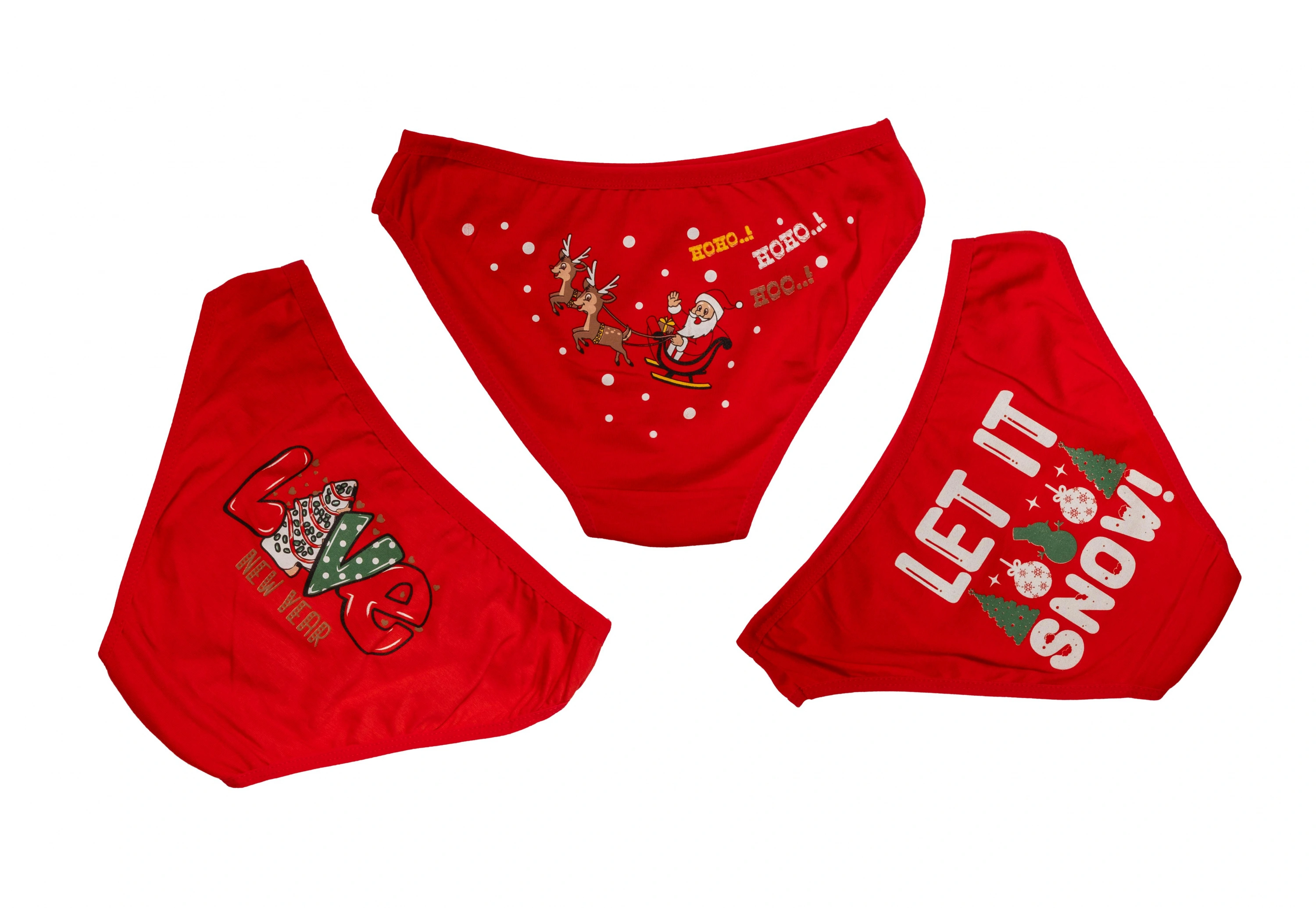 Kırmızı Yılbaşı Desenli 3lü Pamuklu Külot Takımı