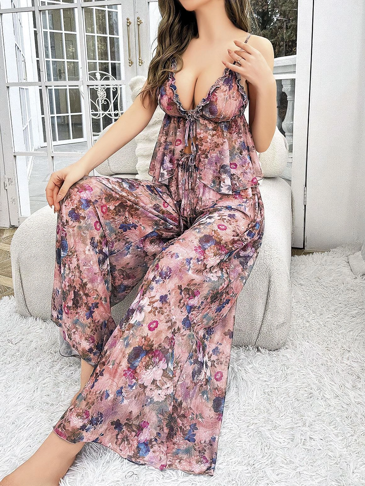 Özel Tasarım Çiçek Desenli Salaş Kesim Şık 2li Takım