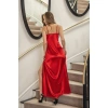 Dantelli Uzun Yırbrfaçlı Saten Gecelik Elbise String Takım Kırmızı (brf31512)