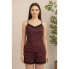 Kadın Mor Kalp Desenli Askılı Şortlu Dantelli Pijama Takımı