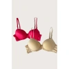 Kırmızı-ten 2li Mikro Kumaş İçi Boş Balenli Günlük Desteksiz Sütyen