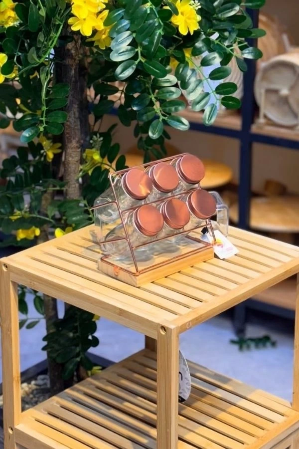 Metal Standlı Cam Baharatlık Seti 7 Parça