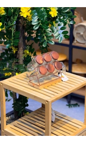 Metal Standlı Cam Baharatlık Seti 7 Parça