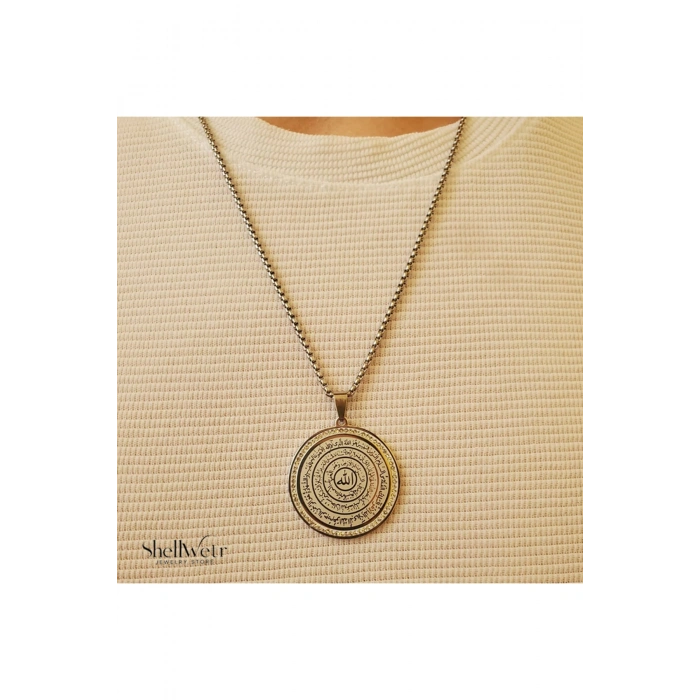 ALLAH ve Haşır suresi yazılı hastalık ve musibetten koruyan madolyon kararmaz gümüş renk