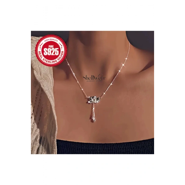 Nilu Lotuslu 925 Ayar Gümüş Kolye Sevgililer günü , annenize verilecek en güzel gümüş hediyesi