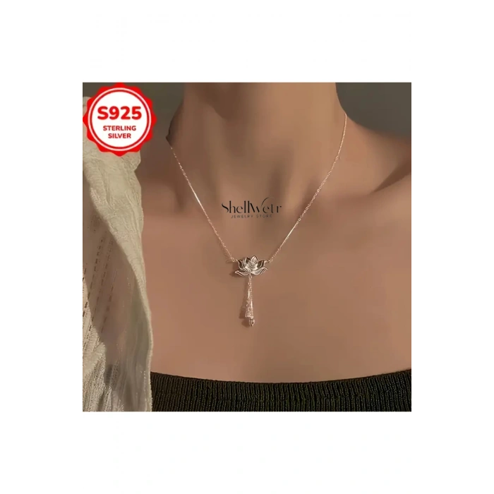 Nilu Lotuslu 925 Ayar Gümüş Kolye Sevgililer günü , annenize verilecek en güzel gümüş hediyesi