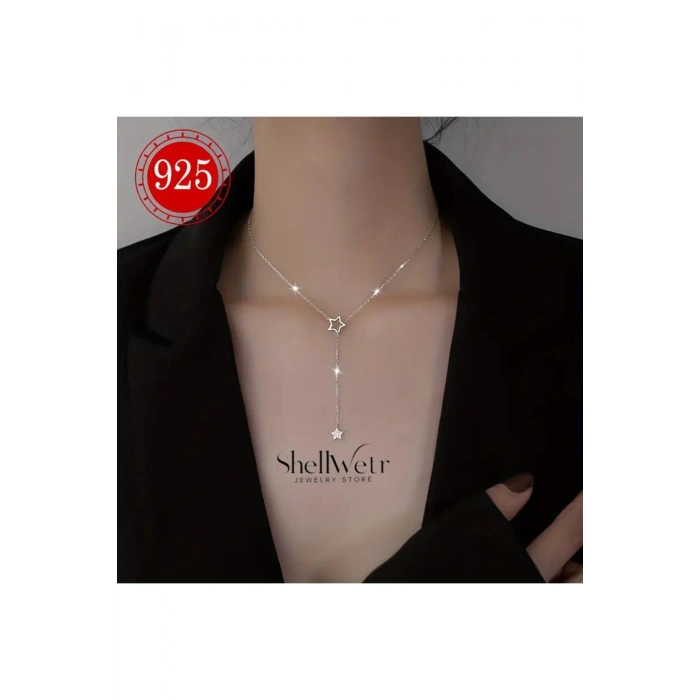 Stella Lunea 925 Ayar Gümüş Yıldızlı Y Kolye Sevgililer günü , annenize verilecek hediye